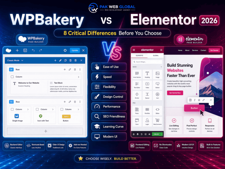 WPBakery vs Elementor guide cover image by PakWebGlobal