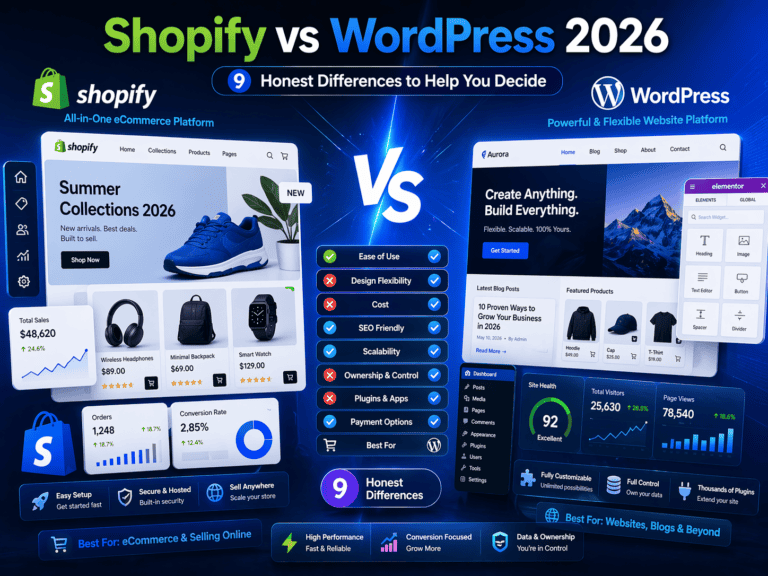 Shopify vs WordPress guide cover image by PakWebGlobal